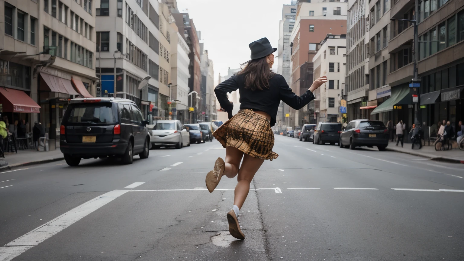 Thanksgiving chicken with black hat running on the streets of new york ultra mega realistic