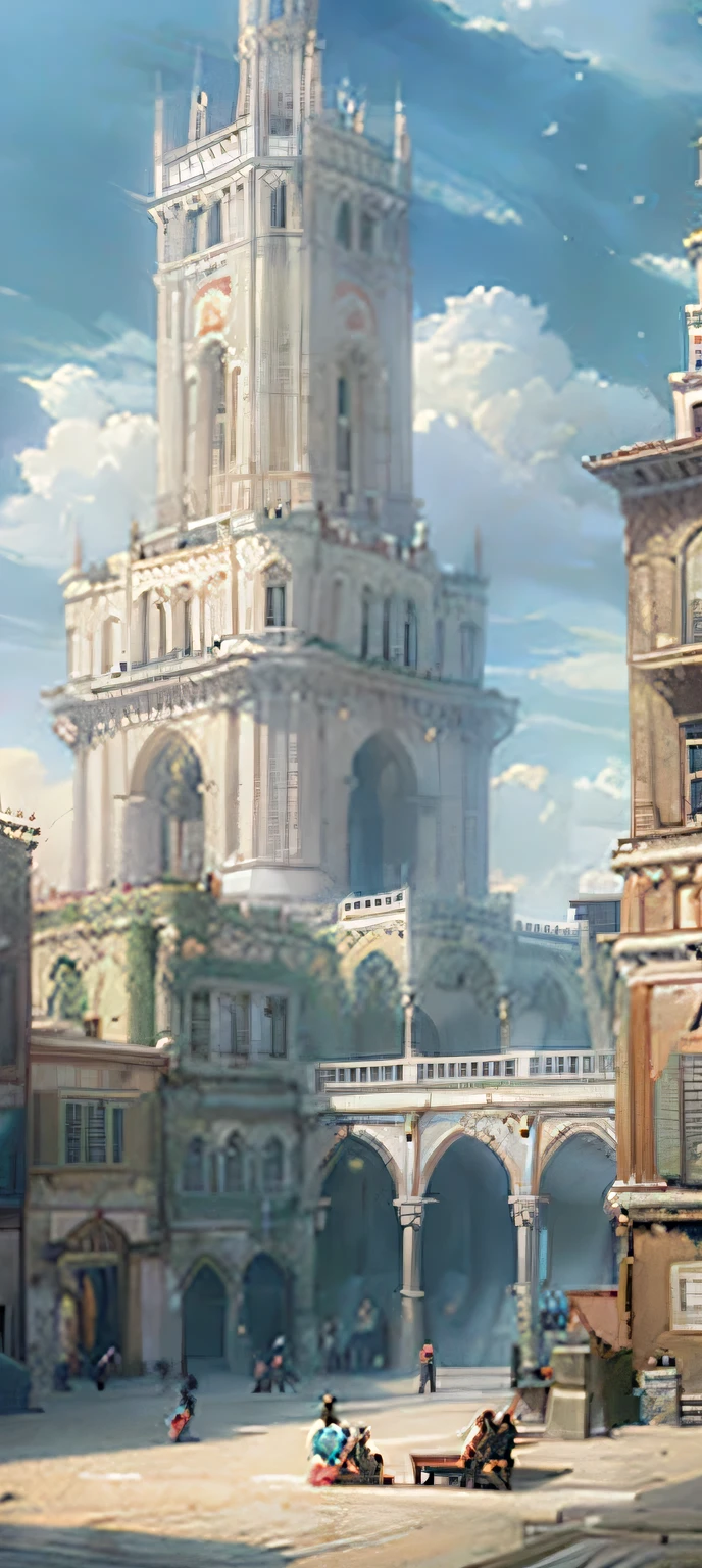 there is a bench sitting on the side of a walkway near a building, palace background, kaladesh concept art. mechanical, realistic painting of a complex, renaissance port city background, flintlock fantasy capital city, concept art highly detailed, silvain sarrailh, kaladesh, ornate borders + concept art, highly realistic concept art, futuristic palace