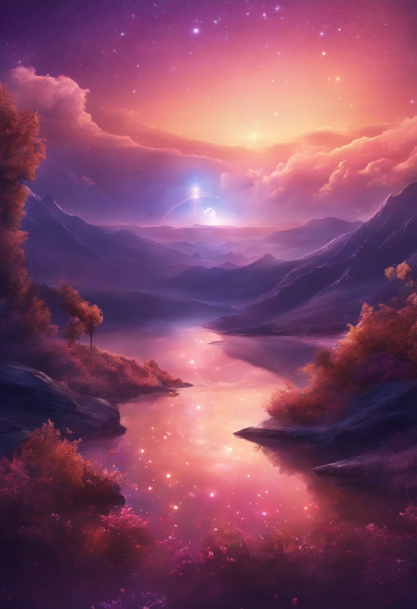 ((HG)), A captivating ((photorealistic image)) of a dreamy night sky featuring a fulmoon and an array of twinkling stars. Galaxy, creating a sense of depth and fantasy. soft dreamy ethereal atmosphere. This stunning 3D render is perfect for an iPhone wallpaper, showcasing an aesthetic blend of cosmic and dreamy elements that would make it a standout cinematic backdrop.