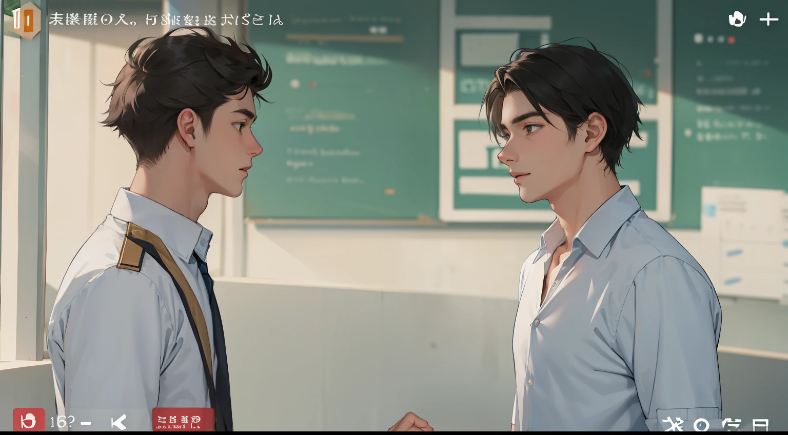 two young boys, 16 years old, look at each other, argue