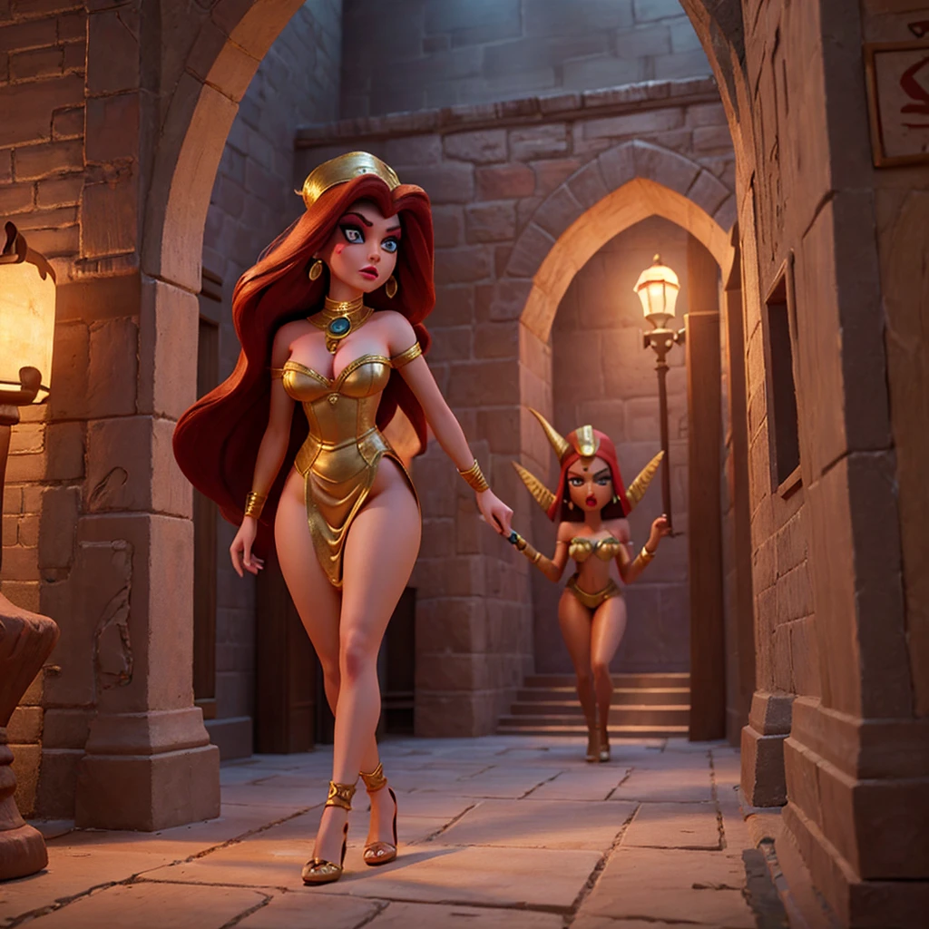 (Set in an Eldritch Horror, many eldritch monsters stalk the damsel) In ancient Egypt, (realistic Jessica Rabbit (Egyptian themed sultry makeup) in a (dressed appropriate to the scene)), alluring sultry, is panicked and struggling to run across the desert, she is being pursued by a large sex crazed eldritch monstrosity, moonlit night,painting-like,rich texture,full of details,masterpiece:1.2,realistic,photorealistic:1.37,ultra-detailed,professional, HDR,UHD,studio lighting,ultra-fine painting,sharp focus,physically-based rendering,vivid colors,bokeh,portraits,horror,landscape,realism,sci-fi,photography,concept artists,warm color palette,soft and diffused lighting