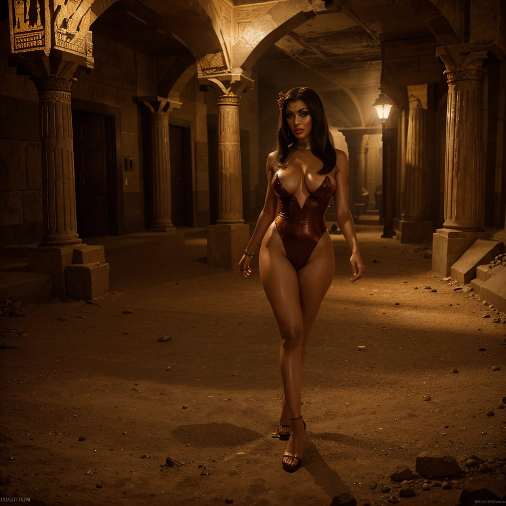 (Set in an Eldritch Horror, many eldritch monsters stalk the damsel) In ancient Egypt, (realistic Jessica Rabbit (Egyptian themed sultry makeup) in a (dressed appropriate to the scene)), alluring sultry, is panicked and struggling to run across the desert, she is being pursued by a large sex crazed eldritch monstrosity, moonlit night,painting-like,rich texture,full of details,masterpiece:1.2,realistic,photorealistic:1.37,ultra-detailed,professional, HDR,UHD,studio lighting,ultra-fine painting,sharp focus,physically-based rendering,vivid colors,bokeh,portraits,horror,landscape,realism,sci-fi,photography,concept artists,warm color palette,soft and diffused lighting