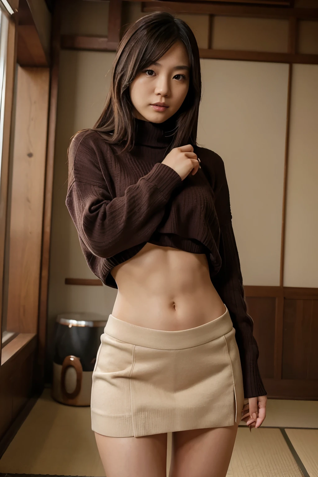 Japanese Girl, sexy, sweater, abs, skirt, abs