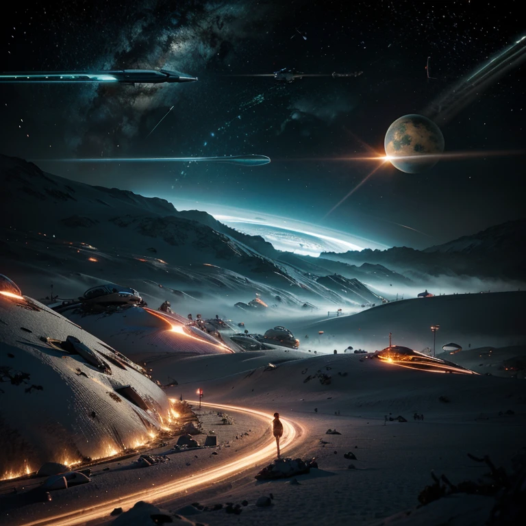 Futuristic chaotic scenery between planets