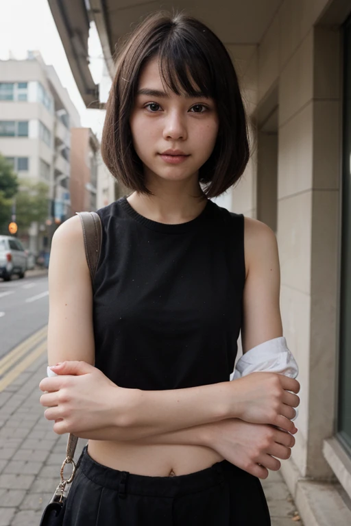 18-year-old、pretty girl、bob cut、black hair、uniform