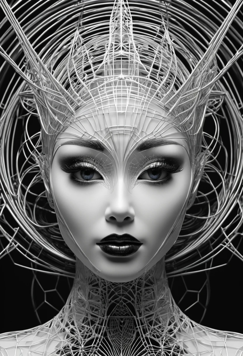 Award winning, masterpiece, High detail, Abstract, Artistic, Black and white, Humanoid figure, Wireframe, Geometric patterns, Surrealism, Texture, Contrast, Emotional. ethereal-fantasy-concept-art, magical-ambiance, magnificent, celestial, ethereal-lighting, painterly, epic, majestic, dreamy-atmosphere, otherworldly, mystic-elements, surreal, immersive-detail