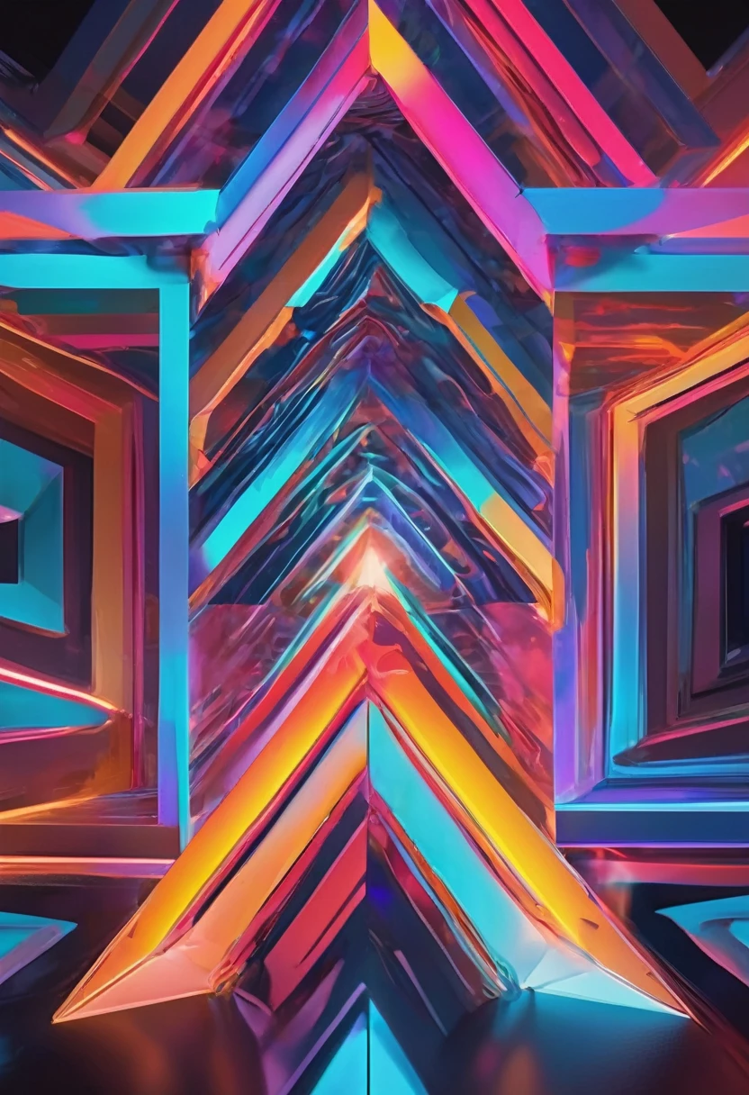 giant geometric shape,abstract,colorful,sharp edges,striking contrast,3D rendering,stark minimalism,highly saturated colors,illuminated from within,glowing lines,vibrant neon lights,ultra-modern aesthetics,surreal atmosphere,fluid motion,kinetic energy,larger than life,impressive scale,intricate patterns,symmetrical composition,dynamic angles,mesmerizing optical illusion,immersive spatial experience,hypnotic effect,textured surfaces,bold geometric forms,perfectly balanced proportions,monumental presence,visual impact,breathtaking symmetry,geometric precision,impossible . masterpiece, best quality, very aesthetic, absurdres, otclillsn