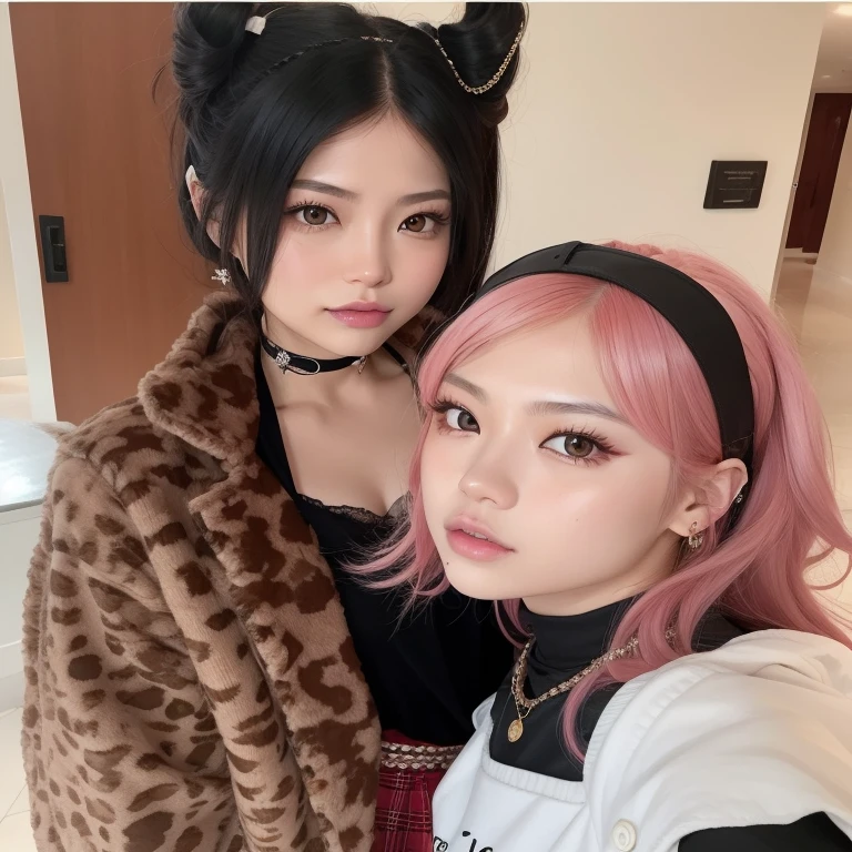 two women con cabello rosado and black ears posing for a picture, Ayami Kojima y Lyde Caldwell, yoshitomo nara and aya takano, masayoshi suto y artgerm, nixeu y sakimichan, con cabello rosado, son pixivs y junji, pelo harajuku, and - girl, e-chica, Jennie blackpink, Lalisa Manobal, Hannie New jeans.