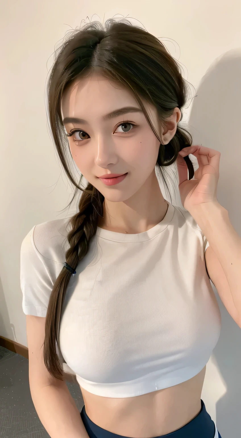((Top Quality, 8k, Masterpiece: 1.3)), 1 Girl, Beauty with Accentuated Slim Abs: 1.3, (Casual Hairstyle, Super Big: 1.2), Gym, Workout Wear: 1.2, Ultra Detail Face, Delicate Eyes, Double Eyelids, Soft Breasts, Smile, Ultra Exposed tits,sweat skin,full body pov,show tits,nude