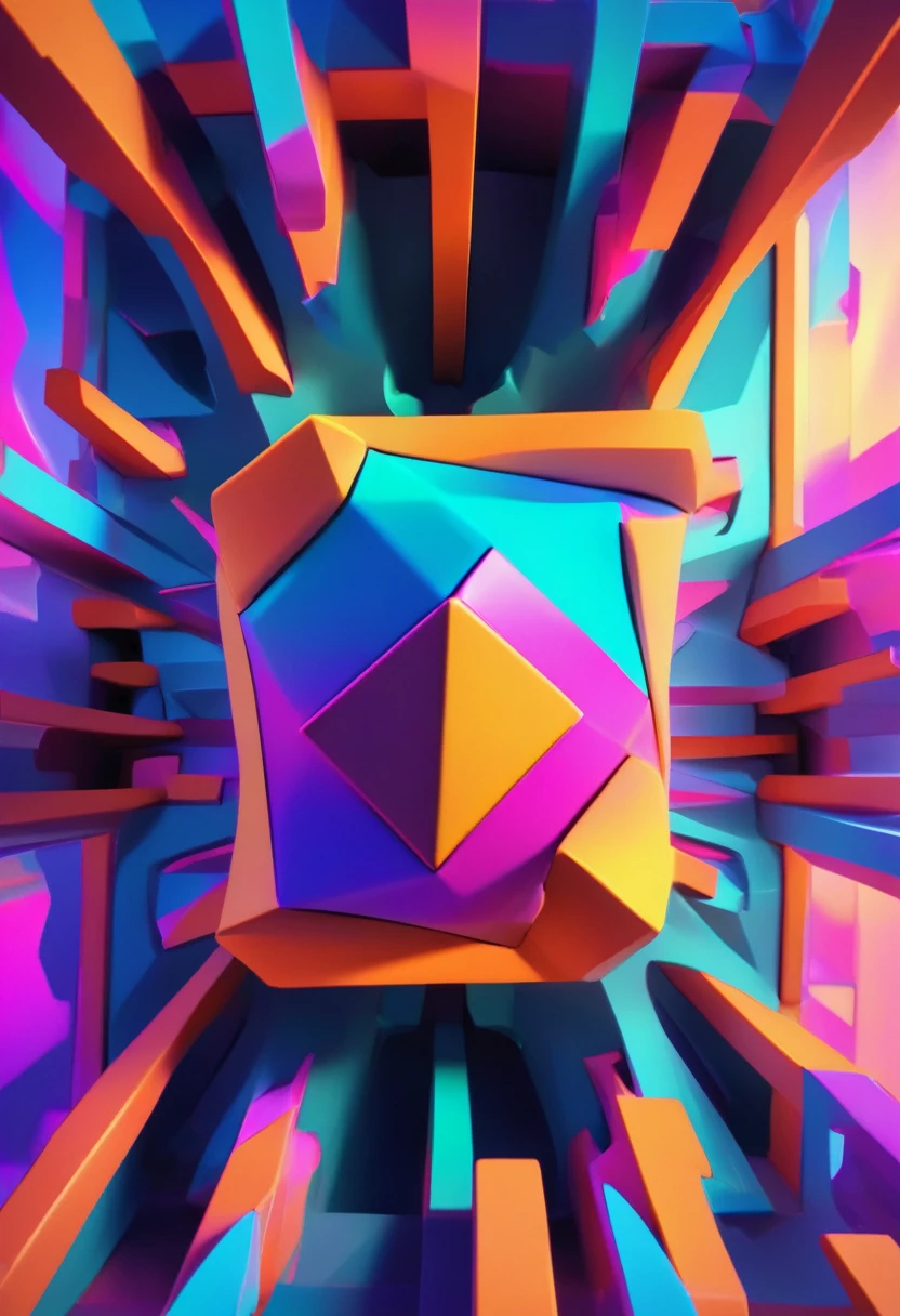 giant geometric shape,abstract,colorful,sharp edges,striking contrast,3D rendering,stark minimalism,highly saturated colors,illuminated from within,glowing lines,vibrant neon lights,ultra-modern aesthetics,surreal atmosphere,fluid motion,kinetic energy,larger than life,impressive scale,intricate patterns,symmetrical composition,dynamic angles,mesmerizing optical illusion,immersive spatial experience,hypnotic effect,textured surfaces,bold geometric forms,perfectly balanced proportions,monumental presence,visual impact,breathtaking symmetry,geometric precision,impossible . masterpiece, best quality, very aesthetic, absurdres, otclillsn