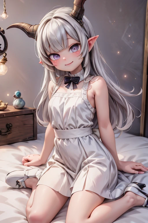 masterpiece, best quality, a space horned demon smiling, (white mary janes)