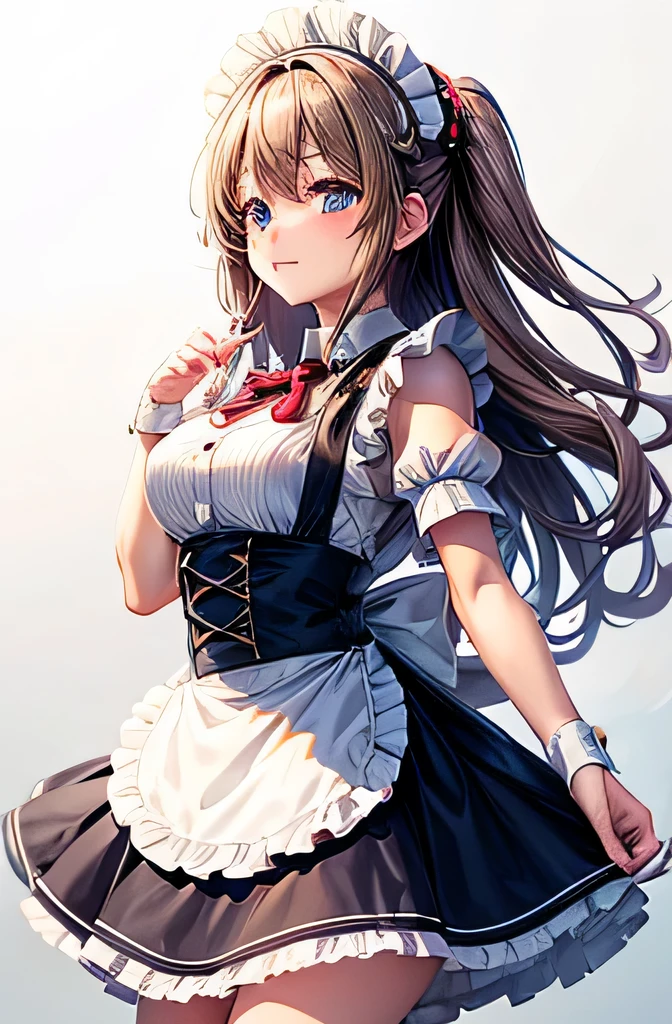 masterpiece, best quality, wallpaper, ultra-detailed,
ishtar, 1girl, solo, <lora:ishtar_fgo_v1_1:1>, looking at viewer,
(gingham-check suspender-apron:1.3), (solid-blue high-waist skirt:1.3), (apron over skirt:1.2), (white blouse:1.3), (double-breasted,underbust:1.2), short sleeves, button gap, (solid-blue bow-tie:1.2),
