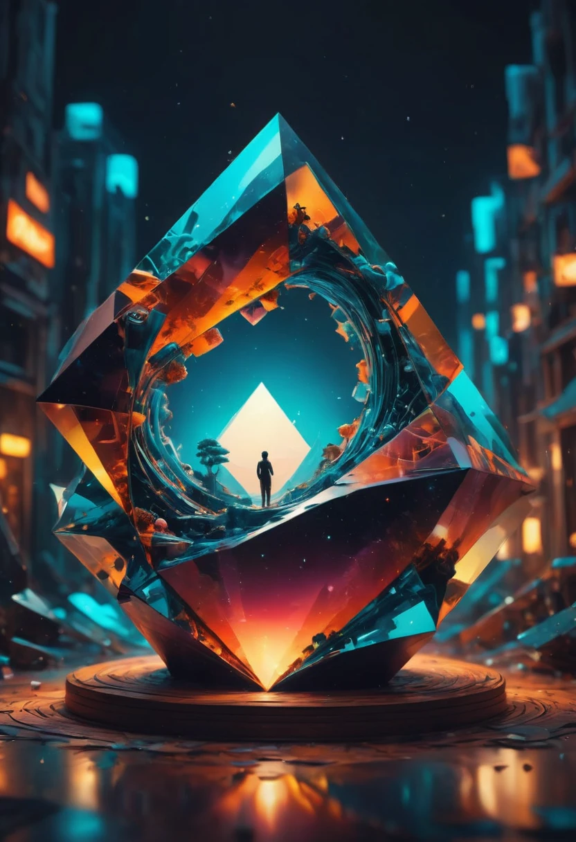 Giant Geometric Shape sculpture, by Cyril Rolando, best quality, masterpiece, very aesthetic, perfect composition, intricate details, ultra-detailed