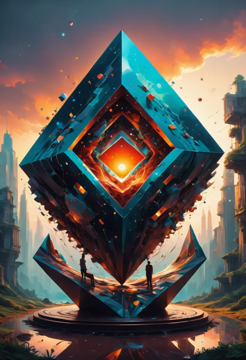 Giant Geometric Shape sculpture, by Cyril Rolando, best quality, masterpiece, very aesthetic, perfect composition, intricate details, ultra-detailed