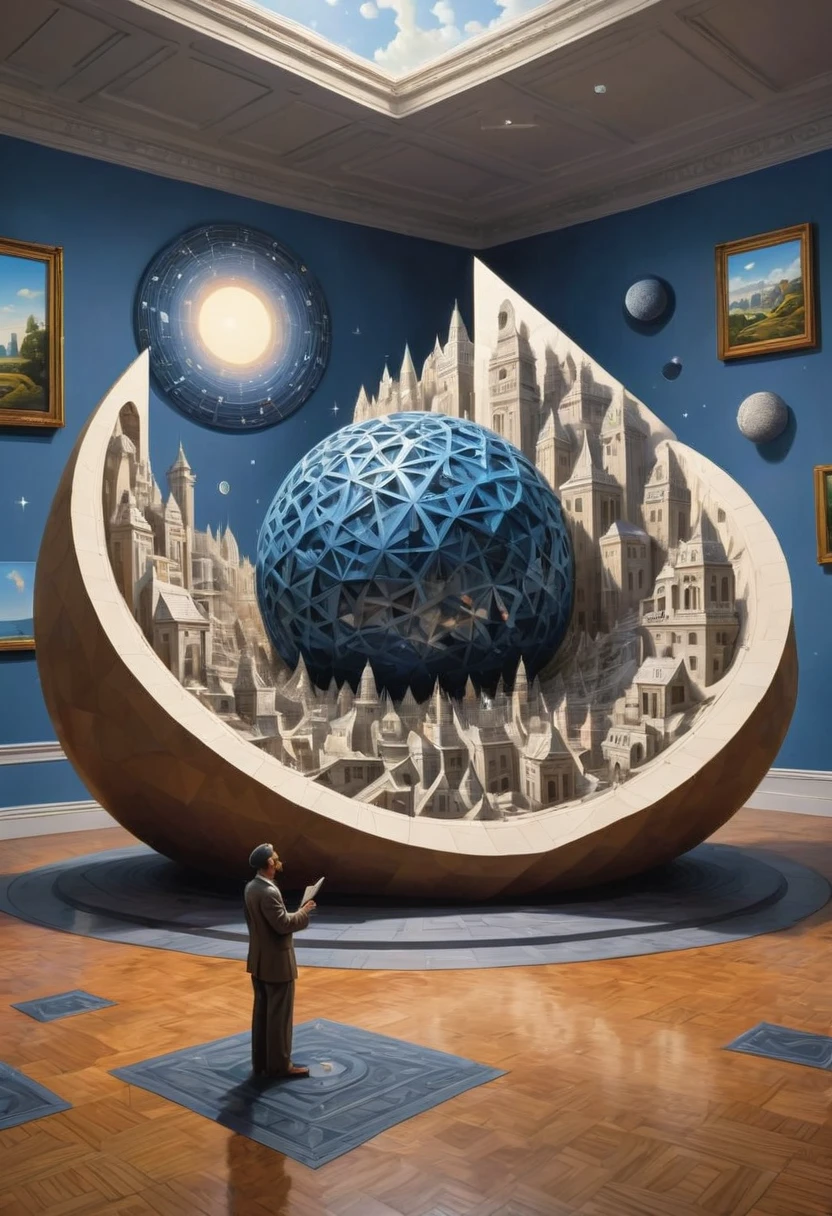 Giant Geometric Shape sculpture, by Rob Gonsalves, best quality, masterpiece, very aesthetic, perfect composition, intricate details, ultra-detailed