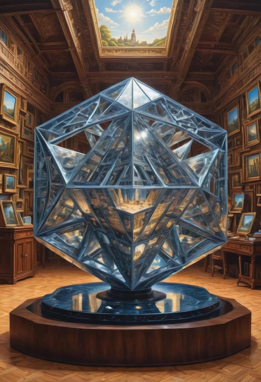 Giant Geometric Shape sculpture, by Rob Gonsalves, best quality, masterpiece, very aesthetic, perfect composition, intricate details, ultra-detailed