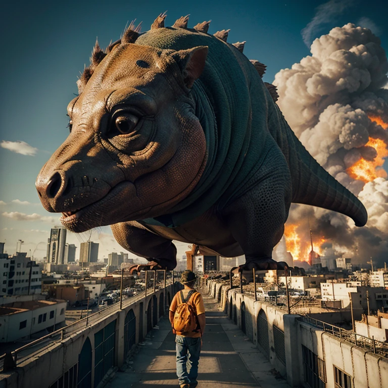 una imagen de una ciudad, by Veno Pilón, dinosaur mouse, estilo de la portada de vento aureo, by Germán Londono, Rata gigante enojada, fvckrender, movie promo, pintura mate ", pintura mate", firenado, by Pedro Pedraja, ratas!!