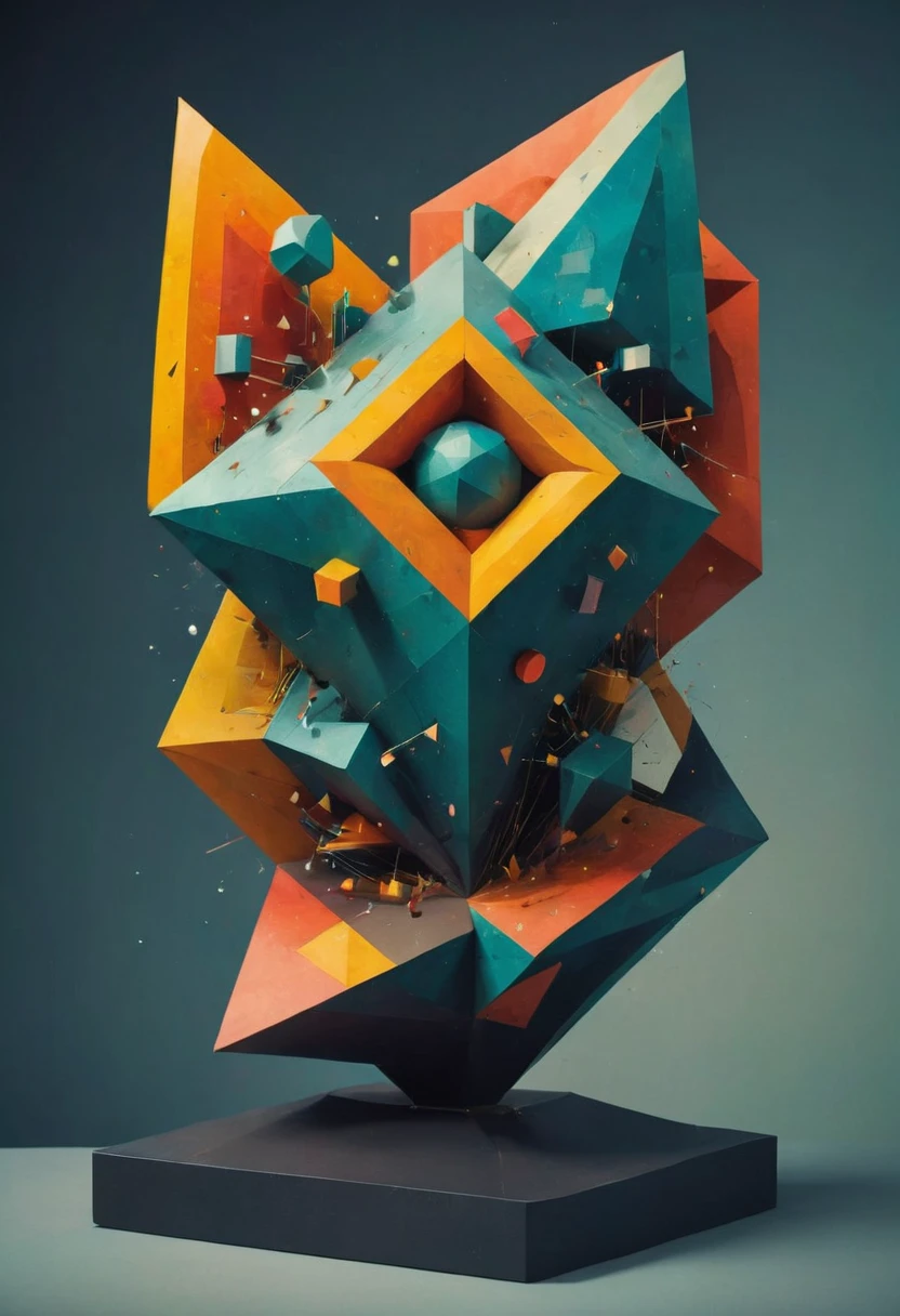 Giant Geometric Shape sculpture, by Dan Matutina, best quality, masterpiece, very aesthetic, perfect composition, intricate details, ultra-detailed
