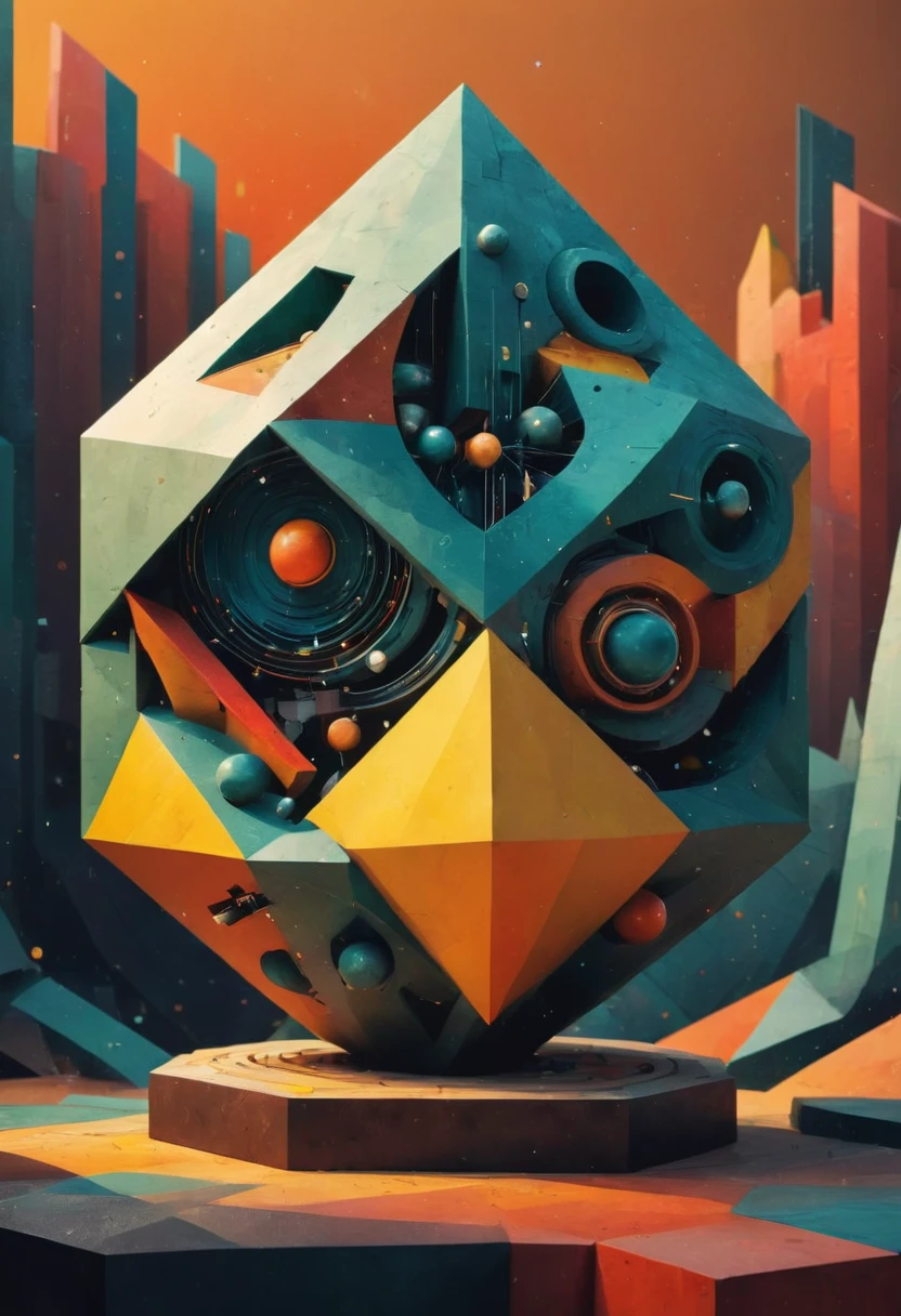 Giant Geometric Shape sculpture, by Dan Matutina, best quality, masterpiece, very aesthetic, perfect composition, intricate details, ultra-detailed