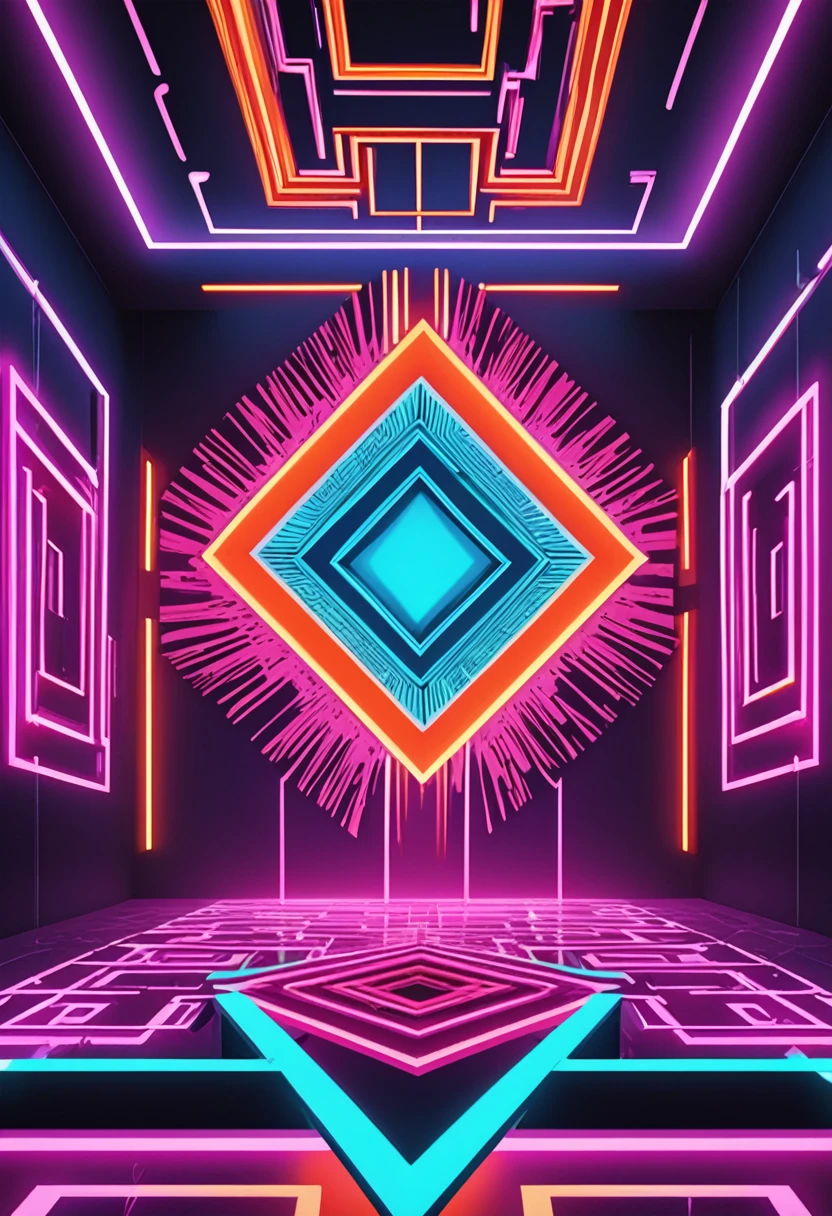 giant geometric shape,abstract,colorful,sharp edges,striking contrast,3D rendering,stark minimalism,highly saturated colors,illuminated from within,glowing lines,vibrant neon lights,ultra-modern aesthetics,surreal atmosphere,fluid motion,kinetic energy,larger than life,impressive scale,intricate patterns,symmetrical composition,dynamic angles,mesmerizing optical illusion,immersive spatial experience,hypnotic effect,textured surfaces,bold geometric forms,perfectly balanced proportions,monumental presence,visual impact,breathtaking symmetry,geometric precision,impossible . masterpiece, best quality, very aesthetic, absurdres, otclillsn