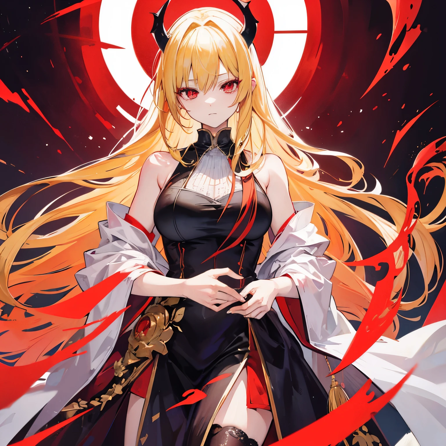 Demon King,A woman with blonde hair, red eyes, and long hair.