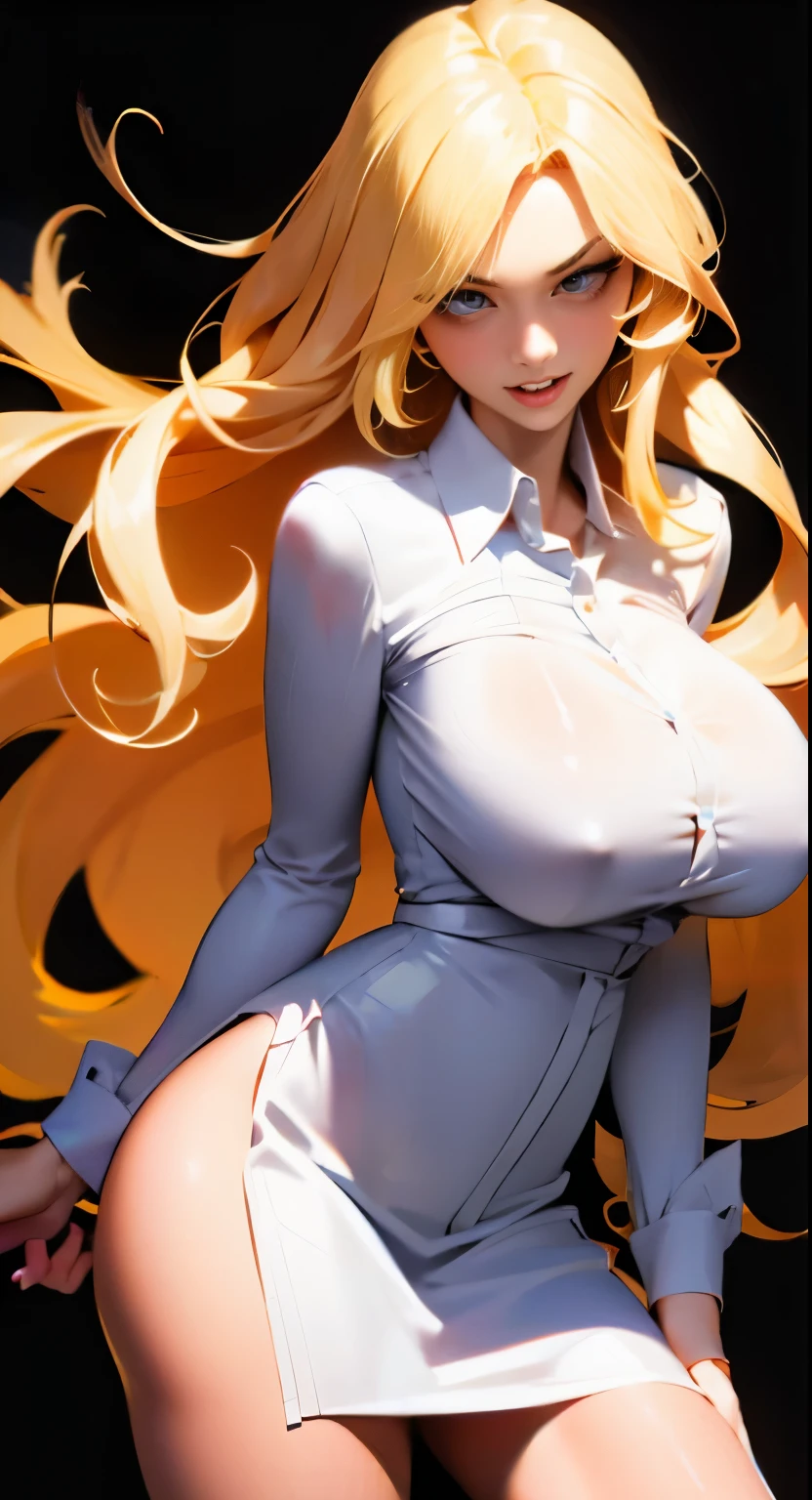 NSFW happy blond woman with big breast posing in unbuttoned dress shirt, beautiful blonde girl, beautiful blonde woman, a gorgeous blonde, (mouth open:1.2), (two front teeth show:1.2), blonde goddess, sexy girl with long blonde hair, long blonde hair and large eyes, blonde woman, blonde hair and large eyes, blonde girl, blonde Swedish woman, blonde and attractive features, sexy girl, long blonde hair and big eyes, beautiful female model