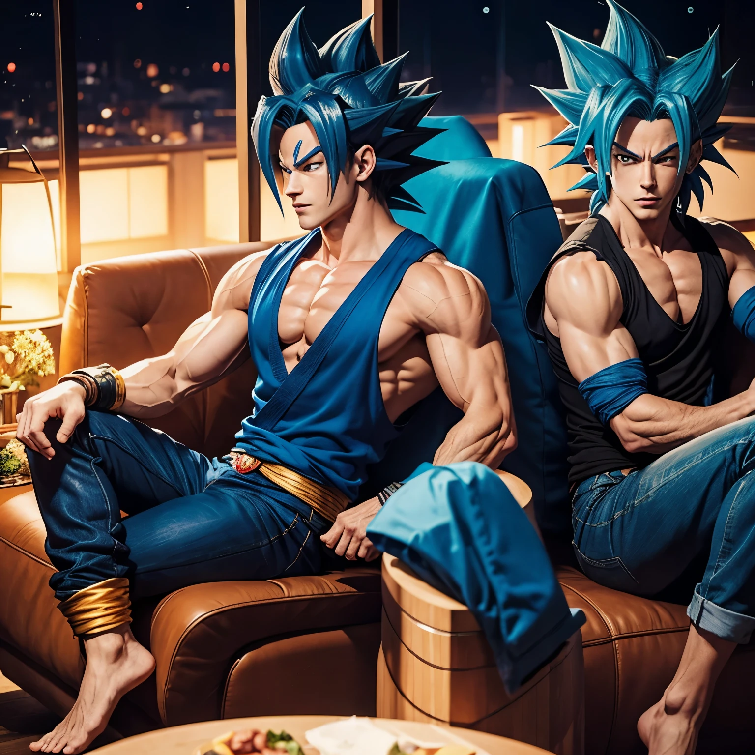 Gogeta y vegito peleando al estilo anime