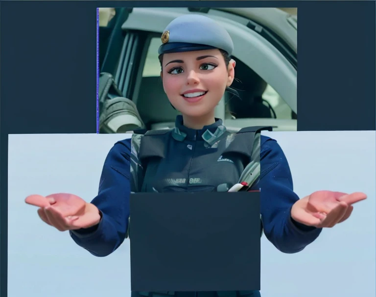 garota com uniforme militar cinza,