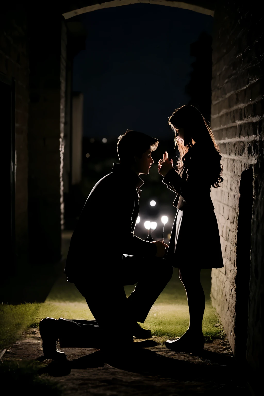 Boy proposing to a girl in dark