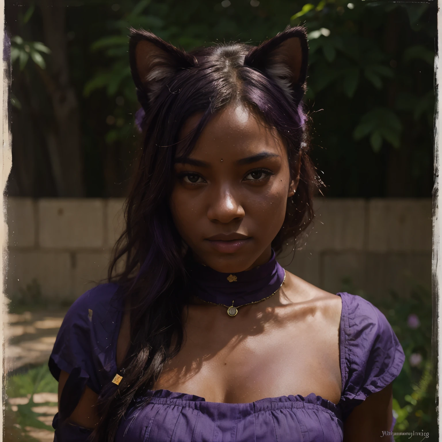 poster portrait of realistic masunya, (purple skin color:1.1), cat ears, solo, by Jeremy Lipking, by William Bouguereau, (by Alphonse Mucha:0.5), by d-art , sfw