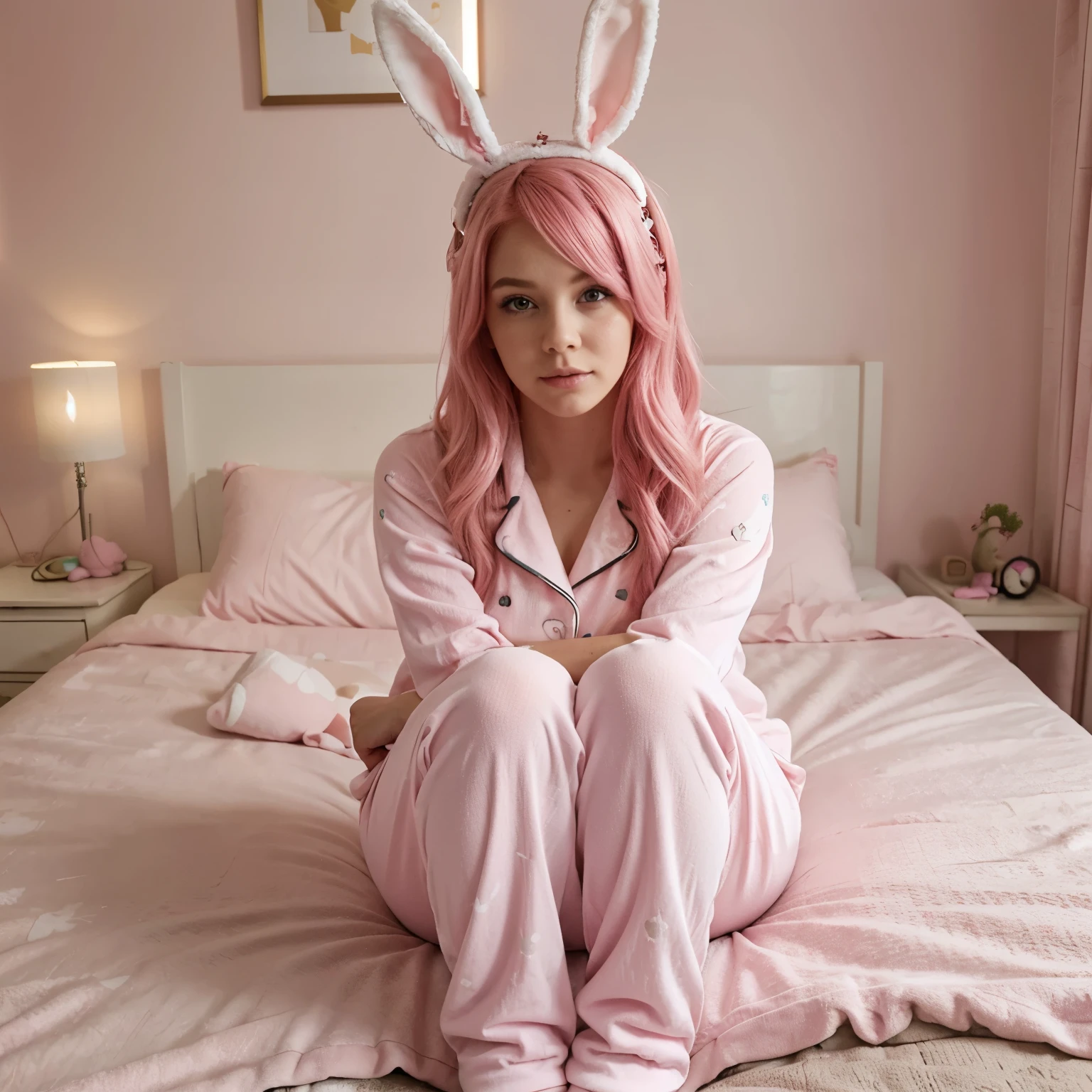 pink hair girl in  pajamas