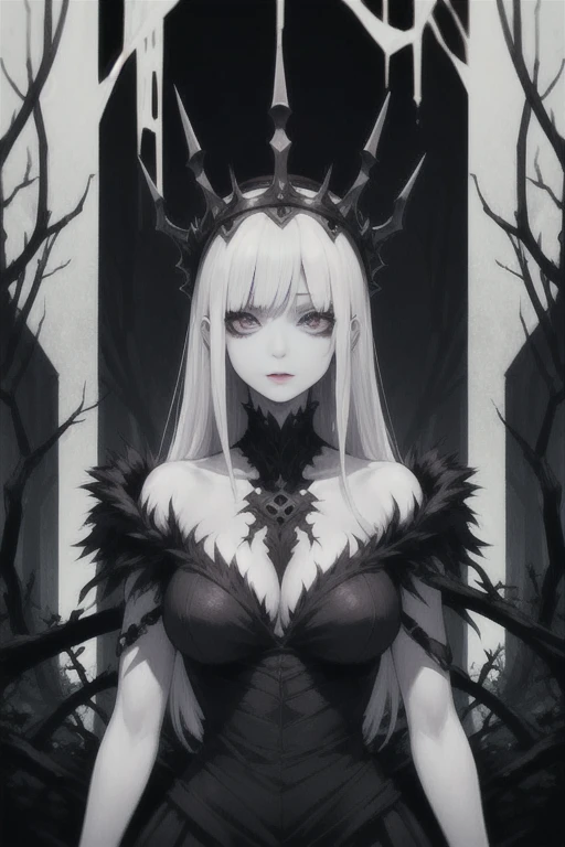 Overgrown hell life, dark queen Vunxia, cracked skin, pale white skin, black veins, black blood,