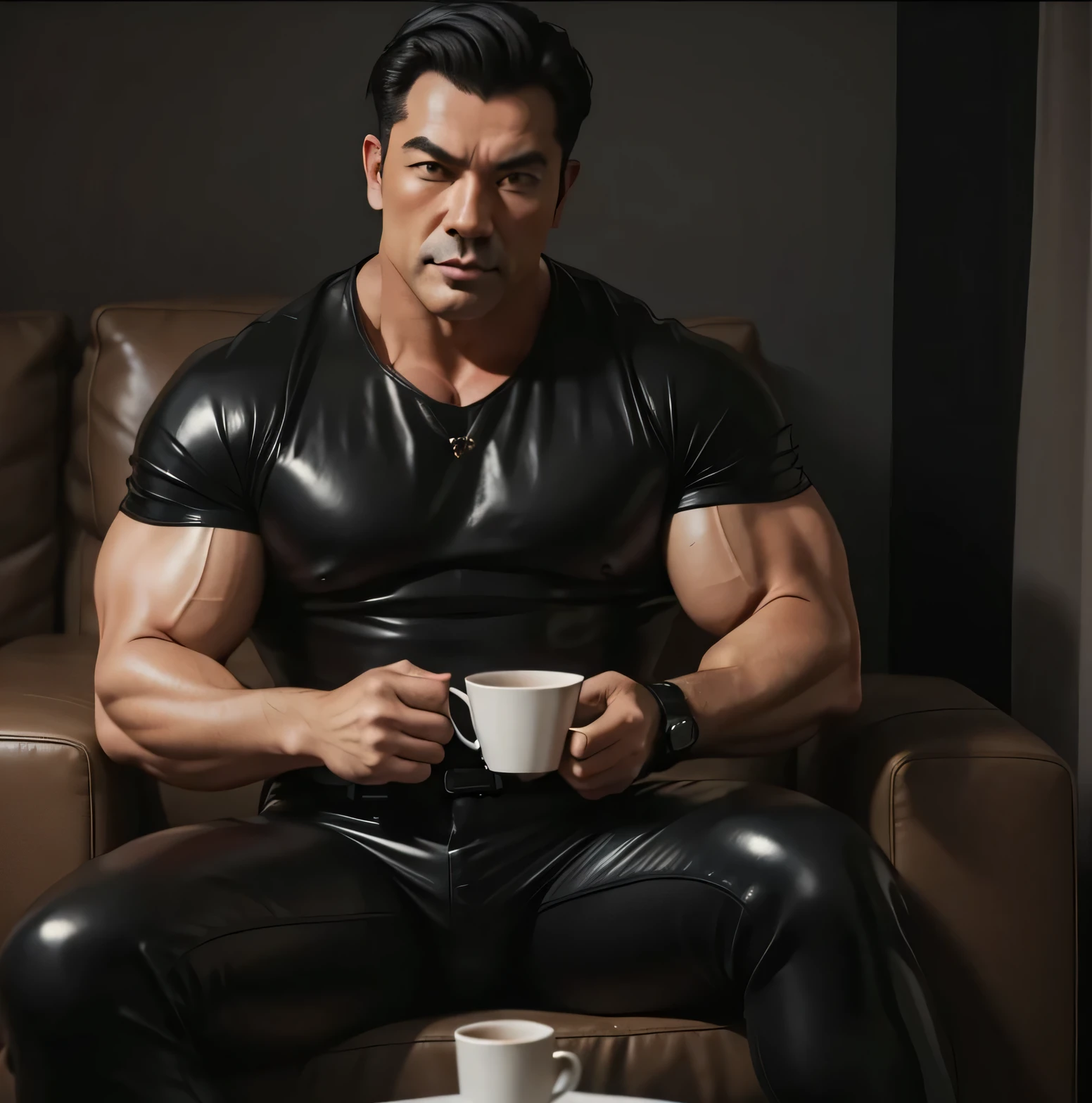 30 years old, daddy,"shiny leather trousers man ",Dad sat on sofa,k hd,in the office,"big muscle", gay ,black hair,asia face,masculine,strong man,the boss is,handsome,sex,leather gloves,lecherous dad,look straight ahead,"dad is handsome","gay dad","handsome","raise your hand"