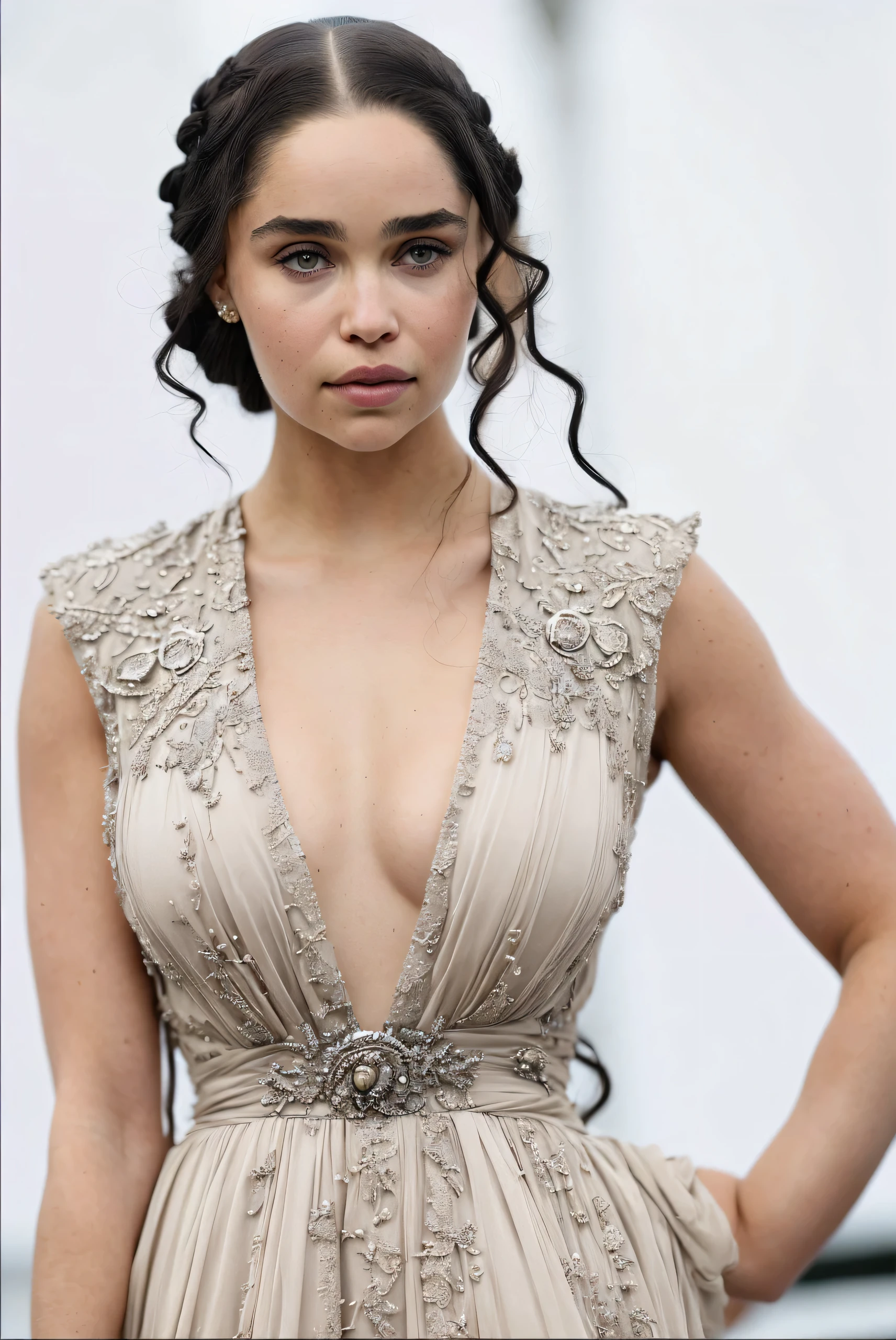 Royal Satin dress, Perfect eyes, flawless Beauty, pierced eyes, Masterpiece, Daenerys Targaryen, Gorgeous woman, queen, Queen Lady, Princess of Dragonstone, black mole on breast, The Unburnt, Queen of Meereen, Queen of the Andals, the Rhoynar and the First Men (claimant), Protector of the Seven Kingdoms (claimant), Khaleesi of the Great Grass Sea, Breaker of Shackles, Mother of Dragons, The One Who Was Promised, Lady of Dragonstone , 45 years Old, she is a Full growned lady now, beautiful mature lady, the queen, milf beauty, mature queen, Best quality, a small, charming Beauty, a captivating woman, fully ripen milf body, lustful queen, alluring appearance, unrivaled beauty, wonderful breasts, large breasts, mediaeval erotic costumes, a Game of Thrones-inspired costume, a close-up of a woman from the middle ages, Daenerys Targaryen, Daenerys, resembles Emilia Clarke, Emilia Clarke, scene from "Game of Throne," deep cleavage, warrior princess, healthy body, perfect thick body, attractive figure, fleshy body, style of "Game of Throne," beautiful lady, beautiful woman, mediaeval clothes, stunning woman, 8K, insane details, dress made of clothes and jewelry, perfect hair, styled hair, high clarity eyes, perfect hands, perfect fingers, perfect eyes, skin pores, stunning beauty, beautymarks on her breast, beautymarks on her breast gives her more charm, black moles, insane skin texture, 