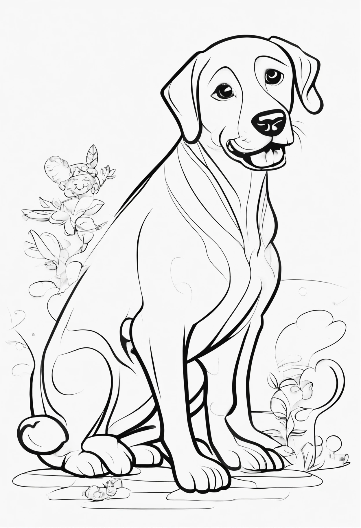 a dog playing with a baby,line art,cartoon characters,3d style,coloring book, high quality,line art