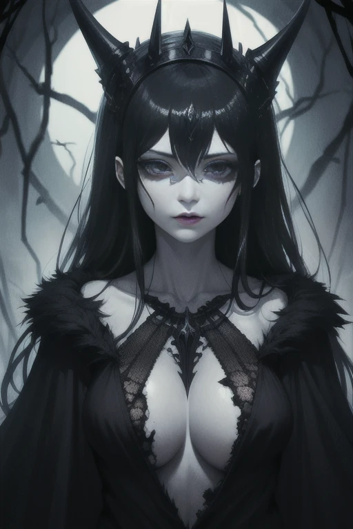 Overgrown hell life, dark queen Vunxia, cracked skin, pale white skin, black veins, black blood,