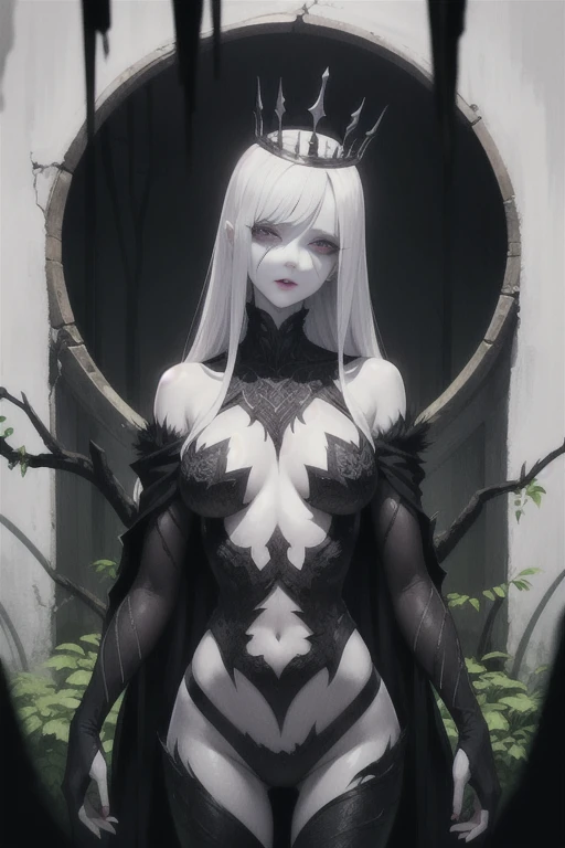 Overgrown hell life, shadow queen Vunxia, cracked skin, pale white skin, black veins, black blood,