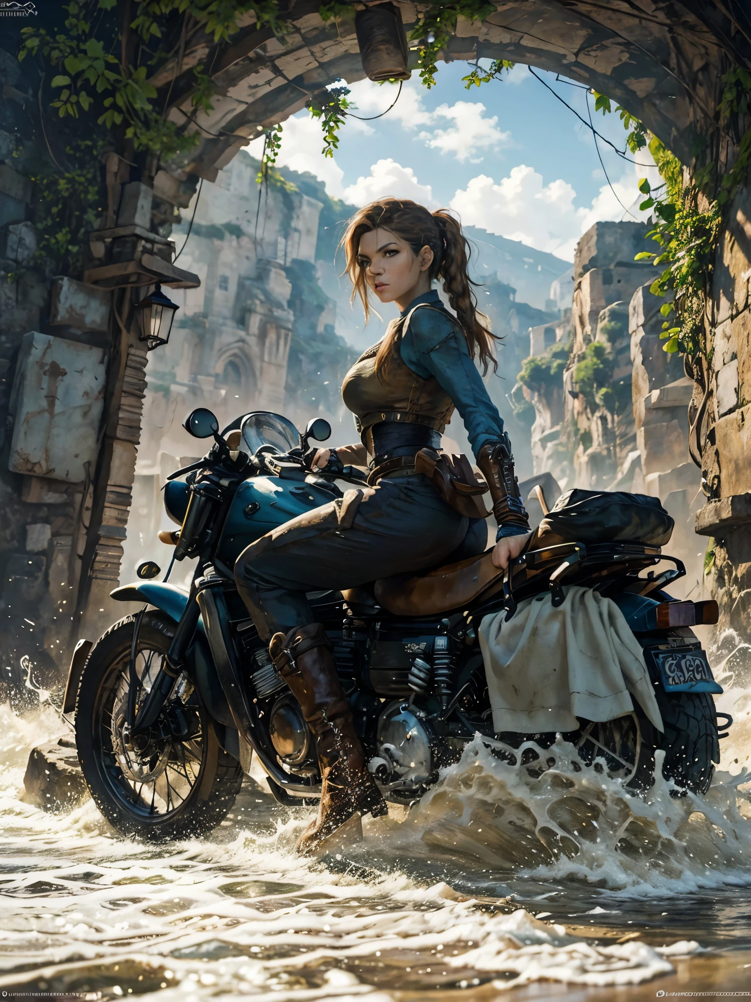 Lara Croft, ((fondo blanco)), ojos penetrantes, epic instagram, artstation, estilo splash de pintura colorida, contorno, hiperdetallado intrincadamente detallado, motor irreal, genial, detalle intrincado, colores complementarios, fantasy concept art, 8 k resolution, obra maestra de deviantart, trazos pesados, goteo de pintura, artes de salpicaduras
