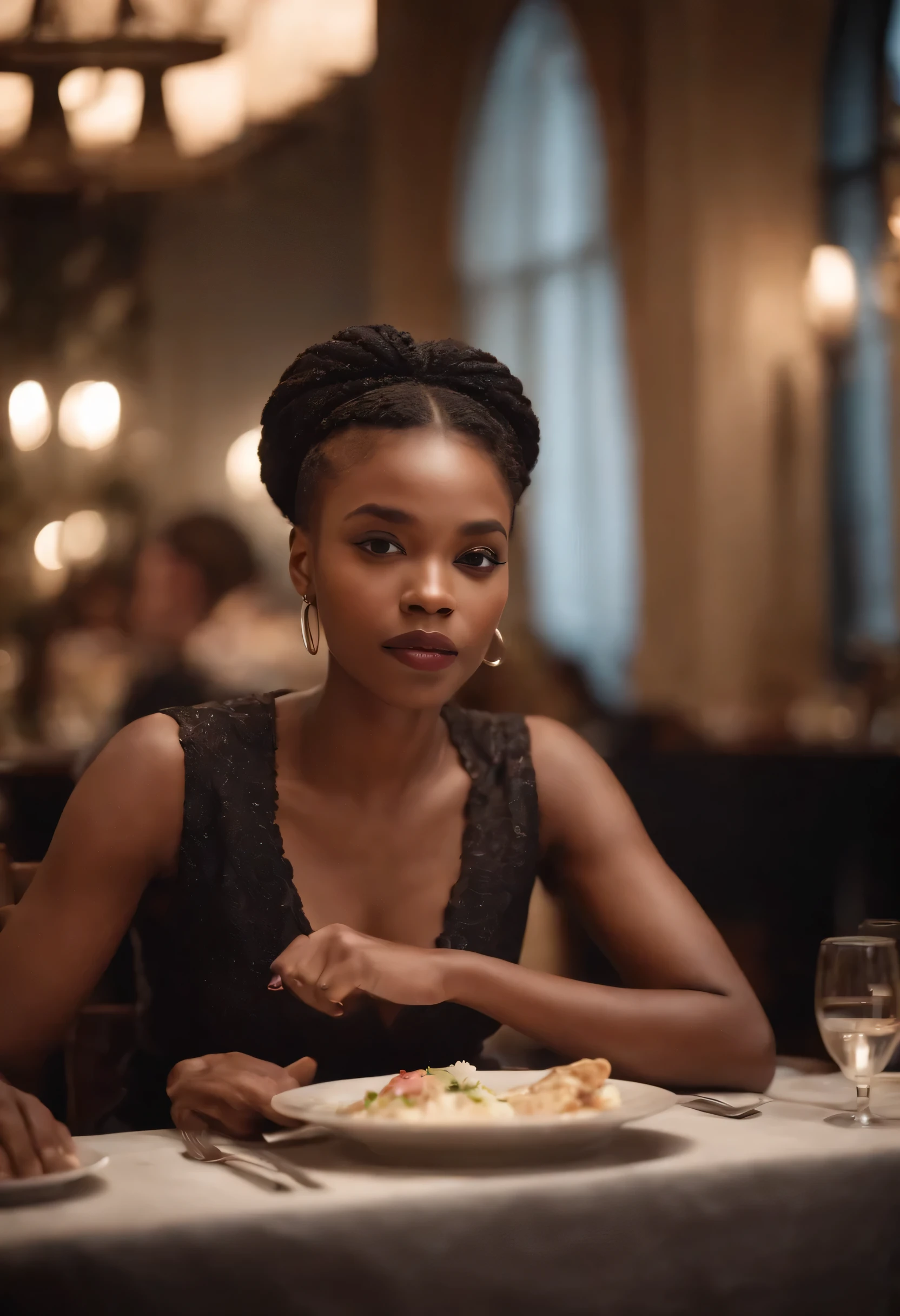 Ebony girl at dinner