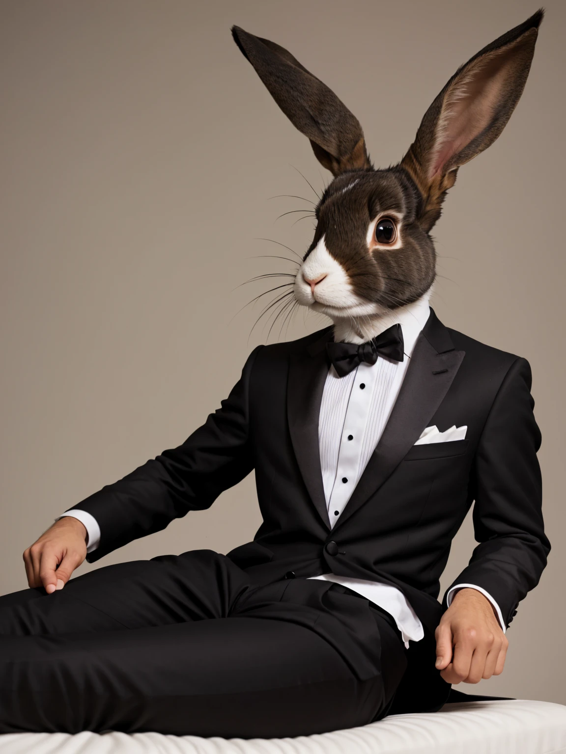 Rabbit in tuxedo, ears, black suit, all body, legs, By mystikfox61