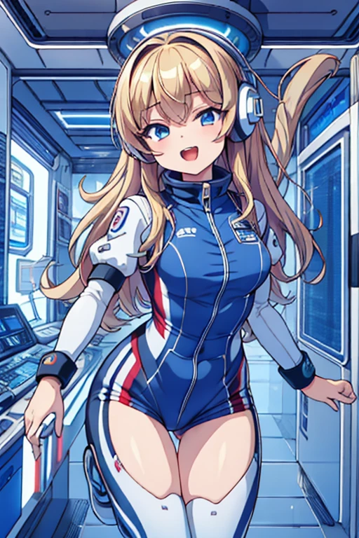 top-quality,Top image quality,in 8K,4K,​masterpiece,ultra-detailliert,Beautiful,ultra-quality, best quality,high resolution, ultra-detailed,game cg,dutch angle,(acrobatic pose):5,jumping:5,(inside spacestation,)beautiful detailed eyes,five fingers,headphone,nsfw,a beauty girl,(astrovest):5,(track uniforms),wet,(steam:1.5),Running form,open open mouth,(blonde hair),(long hair):2,Navel,space_station_interior, exercise_room, futuristic, high_technology, zero_gravity_exercise_equipment, high_resolution_landscape, sleek_design, minimalistic, 8K_resolution, game_cg_style, Dutch_angle, detailed_character, track_uniform, perfect_running_form, intense_expression, detailed_eyes, determination, steam:1.5, beauty, strength, five_fingers, visible_navel, open_mouth, ultra_quality, high_resolution, ultra_detailed,astrovest