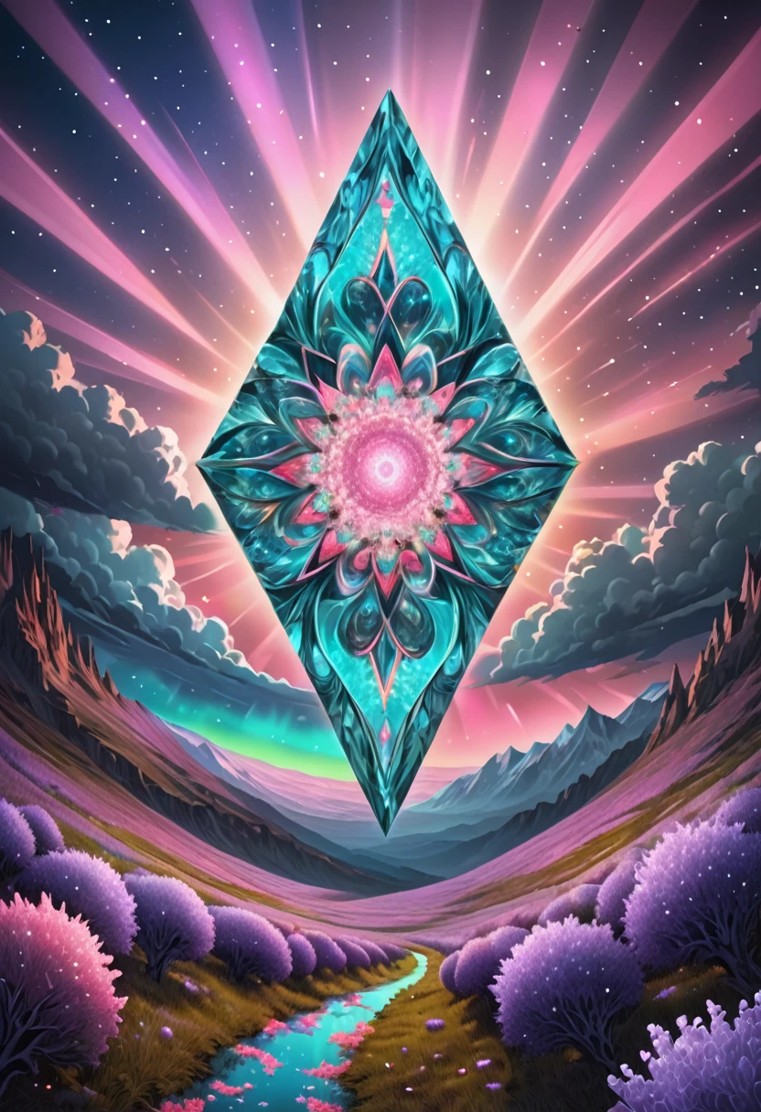giant geometric shape, mandala sacral geometry made of LILACS flowers petals, hypnotizing, stars, golden ratioin the middle of picture, flying above the on the landscape made of fractal crystals Swarovski, glowing tesselations, centered, sharp focus, perfect composition, dynamic, shining glowing ,blue,white,coral pink, pink, tiffany blue, stars swirling, windy, sparkles swirling, green,pastel, cloudy, fantastic adventure,high quality 16k resolution, gothic (luminism photography:1.7) aurora light, with a long long glowing roses, feathers and tiny bells, t quartz, shining, mosaic, glitter, made on Nikon, sharp focus, perfect quality, high resolution, long shot, 16k resolution, masterpiece, breathtaking, strict details, meticulously detailed, complementary colors, soft colors
EPIC 3d shading detailed matte painting intricate details, HDR, beautifully shot, hyperrealistic, sharp focus, megapixels, perfect composition, high contrast, cinematic, atmospheric, moody . masterpiece, best quality, very aesthetic, absurdres, otclillsn