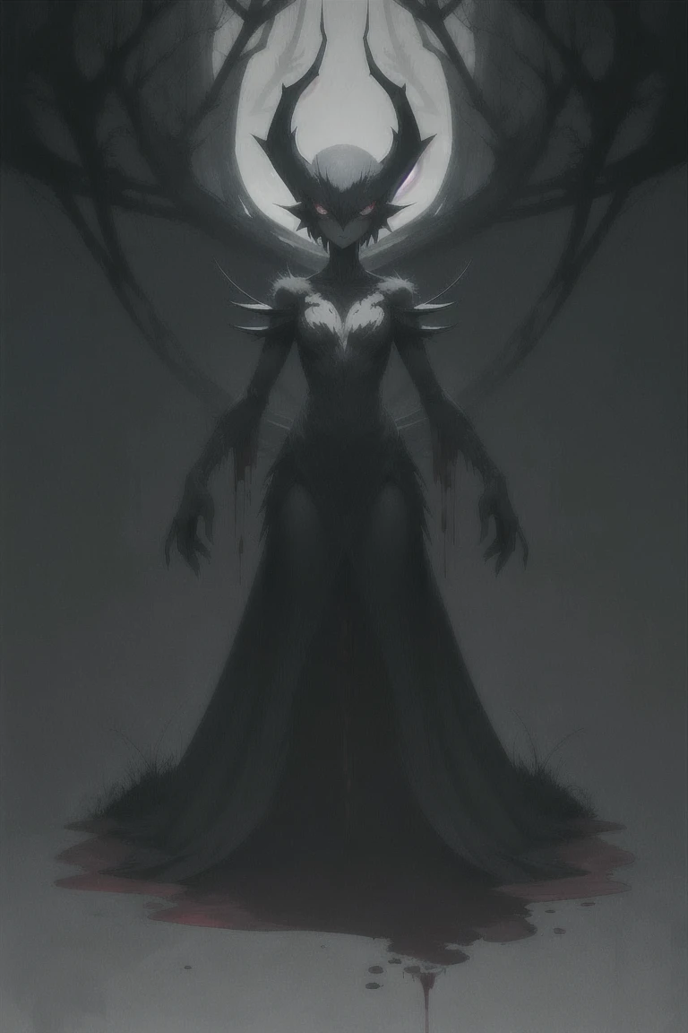 Overgrown hell life, shadow demon Gardevoir, cracked skin, grey skin, black veins, black blood,