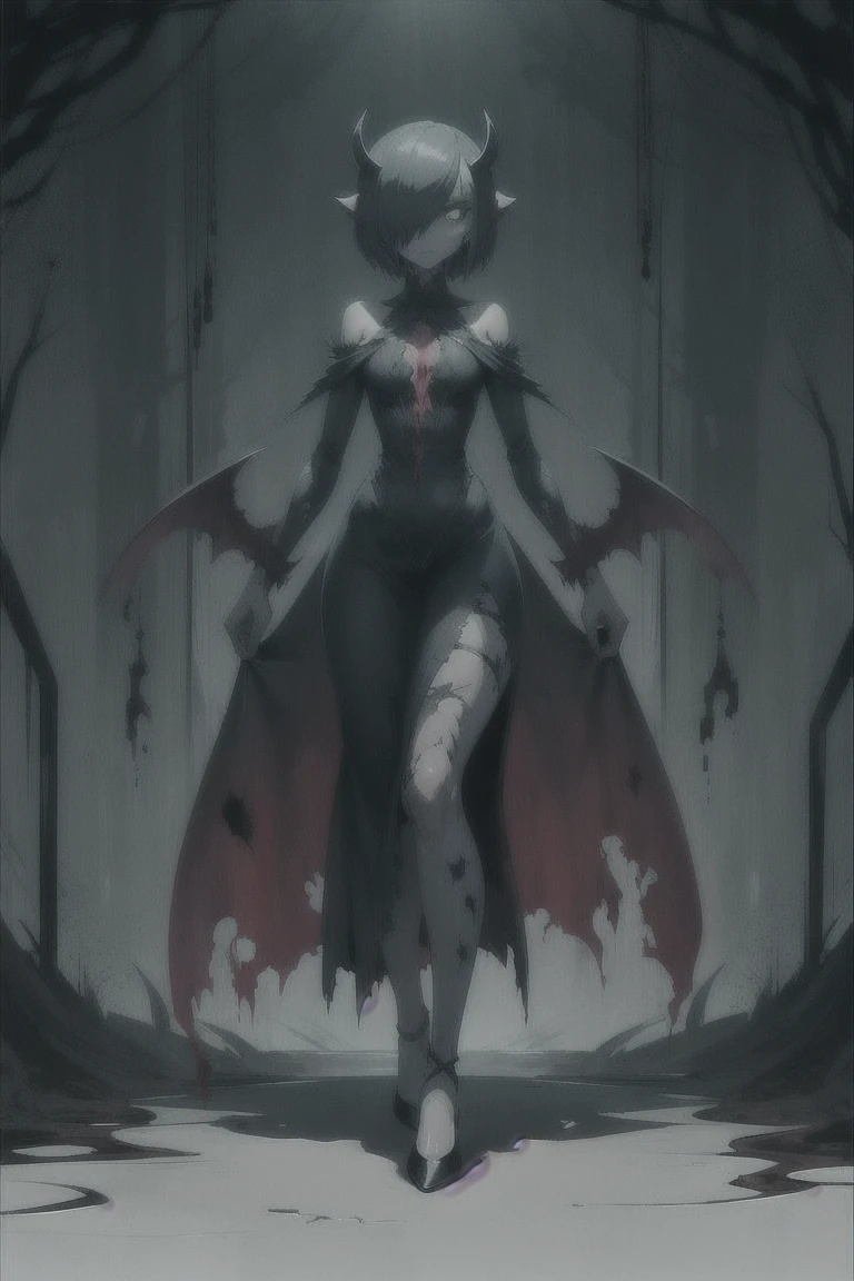 Overgrown hell life, demon lord Gardevoir, cracked skin, grey skin, black veins, black blood, red eyes,