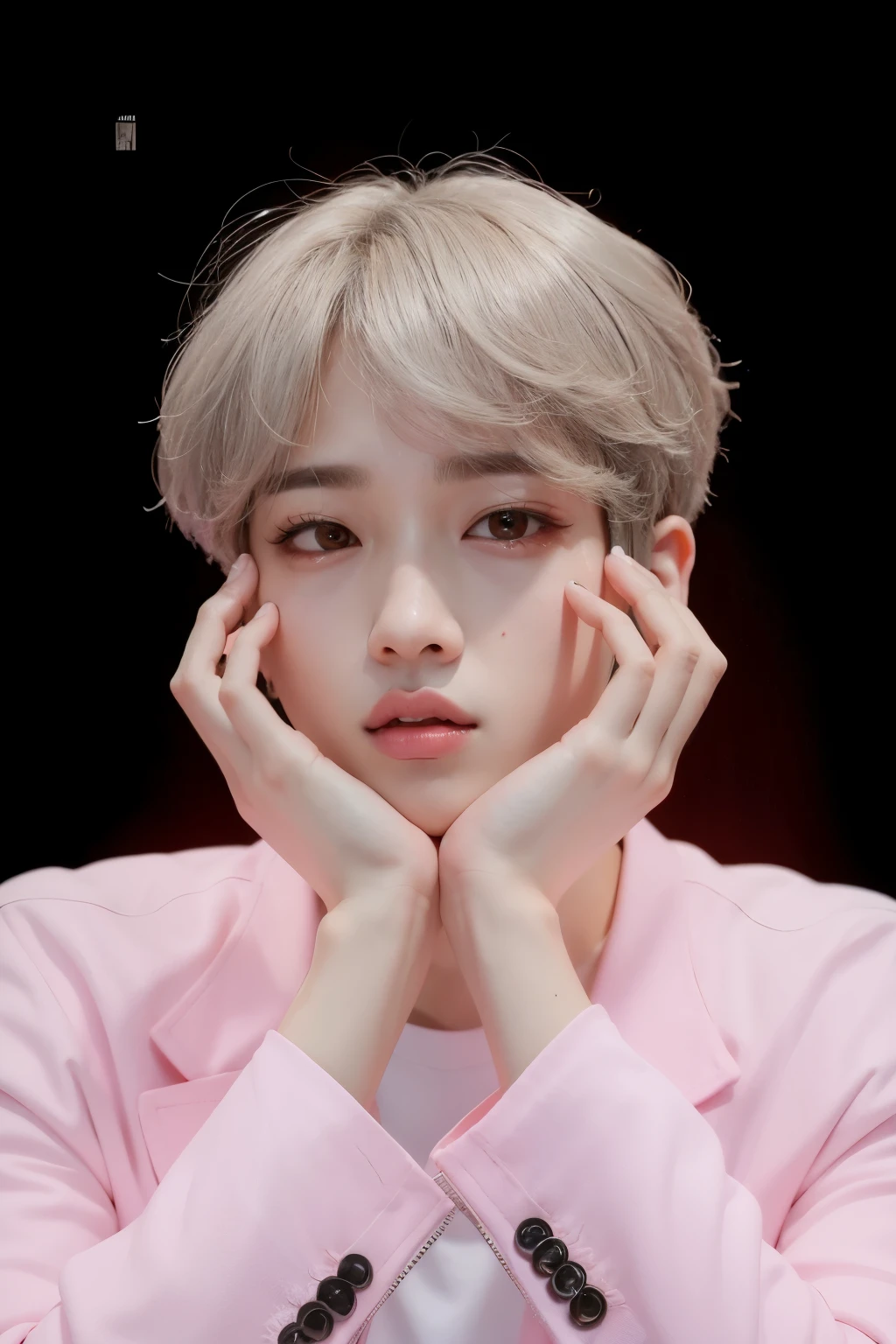um close de uma pessoa com uma camisa preta e cabelo loiro, Jimin, Jimin\fleshy lips, Parque Jimin, Jimin\the right eyelid is swollen, Rosto Jimin preciso, Jimin\Nariz grego, hyung tae, Retrato de Jossi do Blackpink, kpop idol portrait, Jung Jaehyun, De mim, Hong junho hyung