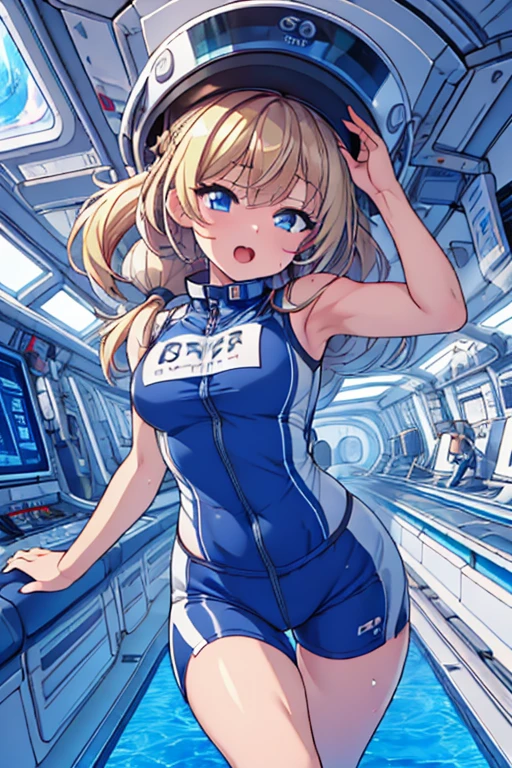 top-quality,Top image quality,in 8K,4K,​masterpiece,ultra-detailliert,Beautiful,ultra-quality, best quality,high resolution, ultra-detailed,game cg,dutch angle,(acrobatic pose):5,jumping:5,(inside spacestation,)beautiful detailed eyes,five fingers,headphone,nsfw,a beauty girl,(astrovest):5,(track uniforms),wet,(steam:1.5),Running form,open open mouth,(blonde hair),(long hair):2,Navel,space_station_interior, exercise_room, futuristic, high_technology, zero_gravity_exercise_equipment, high_resolution_landscape, sleek_design, minimalistic, 8K_resolution, game_cg_style, Dutch_angle, detailed_character, track_uniform, perfect_running_form, intense_expression, detailed_eyes, determination, steam:1.5, beauty, strength, five_fingers, visible_navel, open_mouth, ultra_quality, high_resolution, ultra_detailed,astrovest