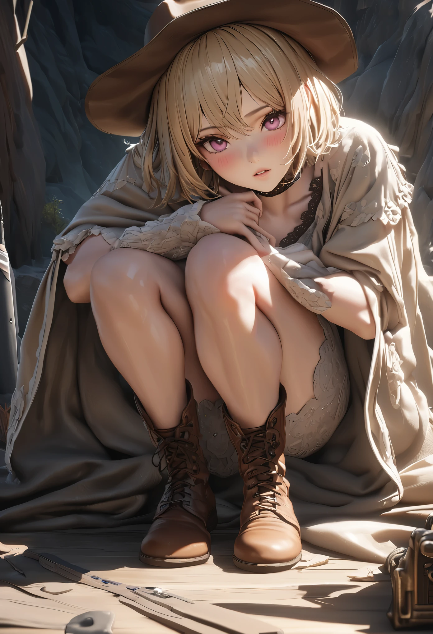 masterpiece,highest quality, Super detailed, High resolution, expensive resolution, HDR, 4k, 8K, unity 8k wallpaper, Super detailed CG, masterpiece, realistic, 2D, 3D, beautiful details, depth, fine texture , super fine: 1.3, Fully focused, Crispy.skin, .he,
Very cute anime girl 、Desolate wilderness、cowboy styleの衣装、cowboy hat、cowboy boots、hand gun、mexican wilderness、duel、hand gunを持って立っている、blonde short hair wearing expensive , one girl、alone, blonde short hair, cowboy style、cowboy hat、hand gun、duel、cowboy bootole under the eye, looking at the viewer , expensive , blush, mole, parted lips, hair ornaments, heart, pink eyes, choker