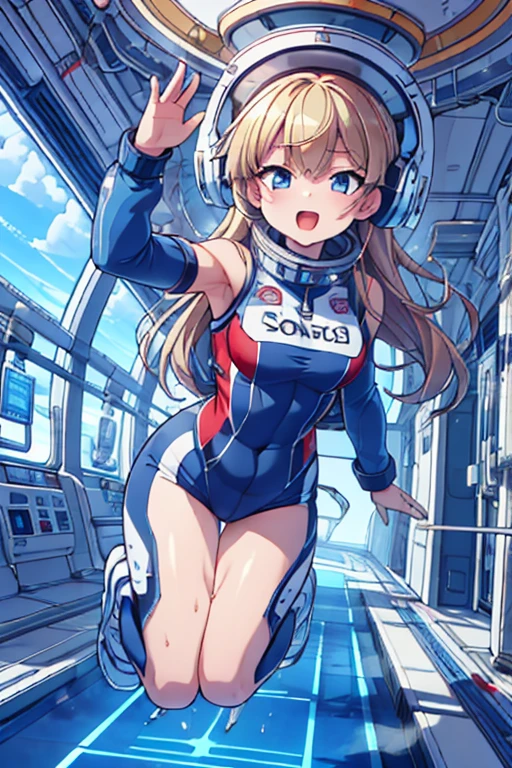 top-quality,Top image quality,in 8K,4K,​masterpiece,ultra-detailliert,Beautiful,ultra-quality, best quality,high resolution, ultra-detailed,game cg,dutch angle,(acrobatic pose):5,jumping:5,(inside spacestation,)beautiful detailed eyes,five fingers,headphone,nsfw,a beauty girl,(astrovest):5,(track uniforms),wet,(steam:1.5),Running form,open open mouth,(blonde hair),(long hair):2,Navel,space_station_interior, exercise_room, futuristic, high_technology, zero_gravity_exercise_equipment, high_resolution_landscape, sleek_design, minimalistic, 8K_resolution, game_cg_style, Dutch_angle, detailed_character, track_uniform, perfect_running_form, intense_expression, detailed_eyes, determination, steam:1.5, beauty, strength, five_fingers, visible_navel, open_mouth, ultra_quality, high_resolution, ultra_detailed,astrovest