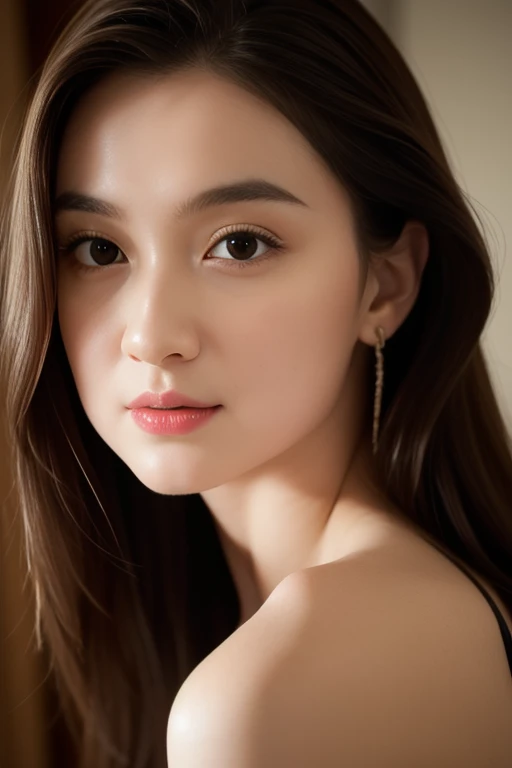20 years old, long brown hair, slender body, perfect medium breast, masterpiece, best quality, high resolution:1.4), 1girl, purity, skin pores texture, HD , Photography, movie, cinematic, Realistic, (8k, RAW photo, best quality, masterpiece:1.2), (realistic, photo-realistic:1.33), best quality, natural lighting, depth of field, pale skin, sharp, detailed, staring at camera, innocent, chapped lips, soft natural lighting, magical photography, dramatic lighting, photo realism, ultra-detailed, Leica 50mm, Seductive pose, Seductive Look, Intimate pov, point of view, 