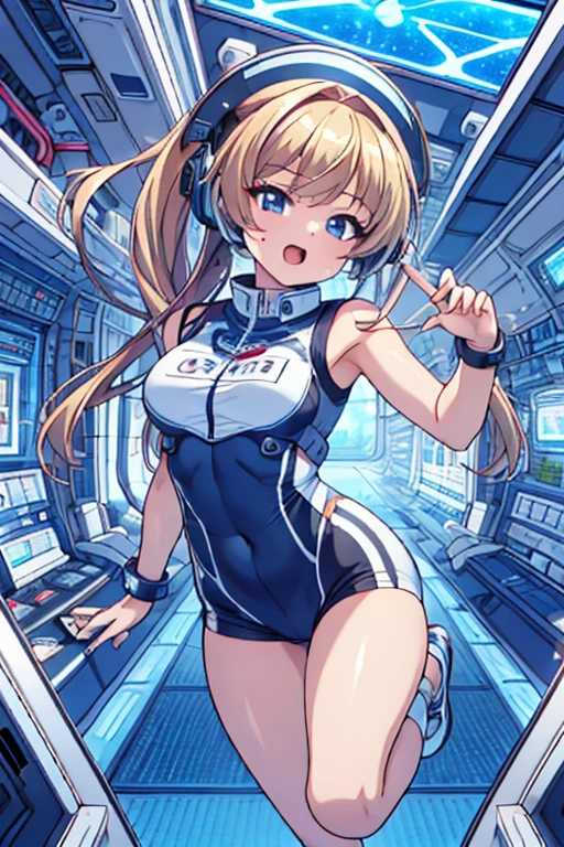 top-quality,Top image quality,in 8K,4K,masterpiece,ultra-detailliert,Beautiful,ultra-quality, best quality,high resolution, ultra-detailed,game cg,dutch angle,(acrobatic pose):5,jumping:5,(inside spacestation,)beautiful detailed eyes,five fingers,headphone,nsfw,a beauty girl,(astrovest):5,(track uniforms),wet,(steam:1.5),Running form,open open mouth,(blonde hair),(long hair):2,Navel,space_station_interior, exercise_room, futuristic, high_technology, zero_gravity_exercise_equipment, high_resolution_landscape, sleek_design, minimalistic, 8K_resolution, game_cg_style, Dutch_angle, detailed_character, track_uniform, perfect_running_form, intense_expression, detailed_eyes, determination, steam:1.5, beauty, strength, five_fingers, visible_navel, open_mouth, ultra_quality, high_resolution, ultra_detailed,astrovest